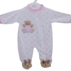 Pex Teddy spot sleep suit white & Pink velour B9868