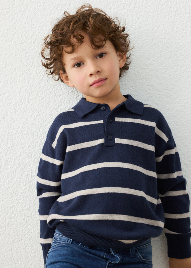 Mayoral navy stripe knit polo shirt 4101 82